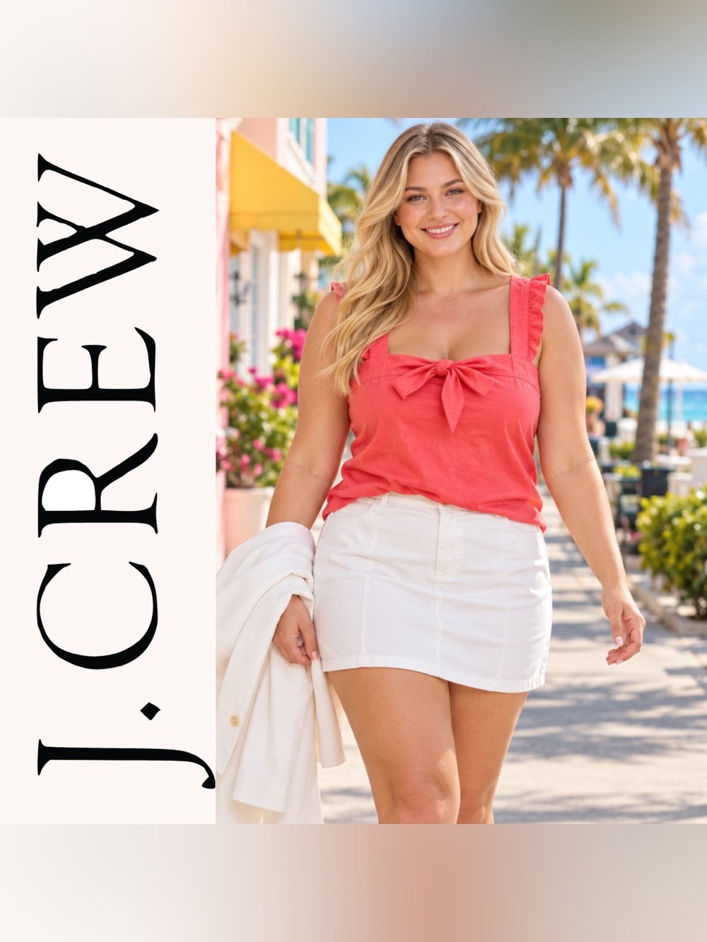 J. Crew Coral Pink Cotton Linen Convertible Ruffle Strap Bow Top, Medium, NWT!